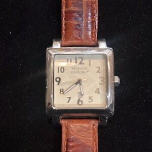 Silpada Large Square Stainless Steel Leather band Watch